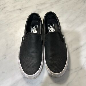 Black perforated leather Vans slip on shoes size 7.5
